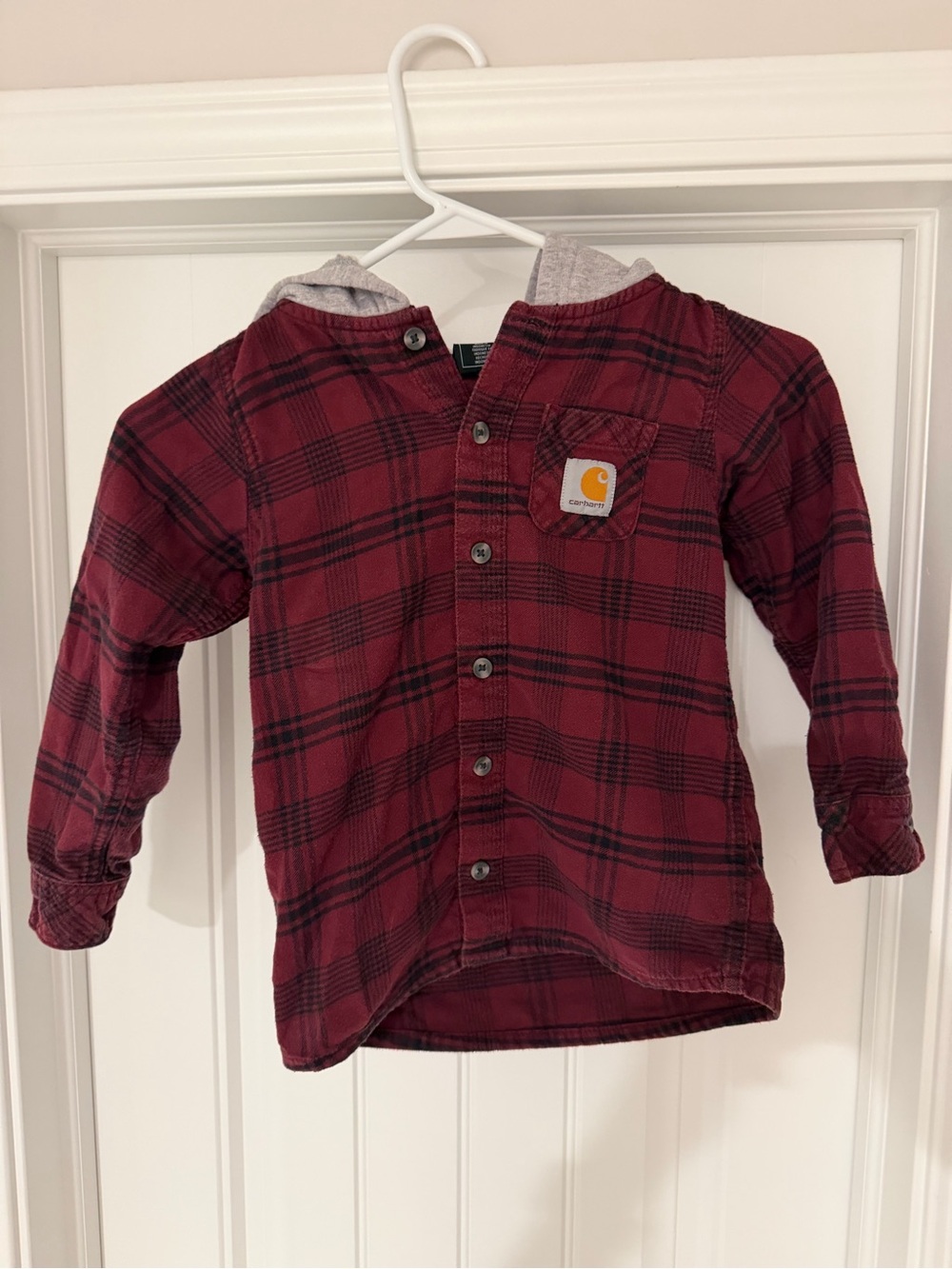 Carhartt Kids Burgundy Plaid Hooded Button-Down Shirt Size 5